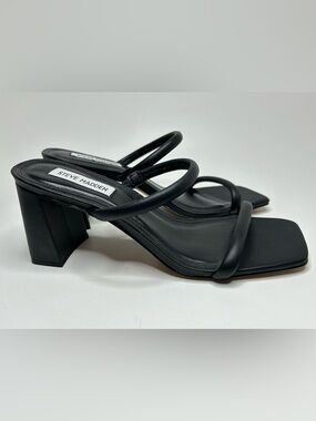 Steve Madden Black Lilah Open Toe Slip On Block Heel Size 7.5